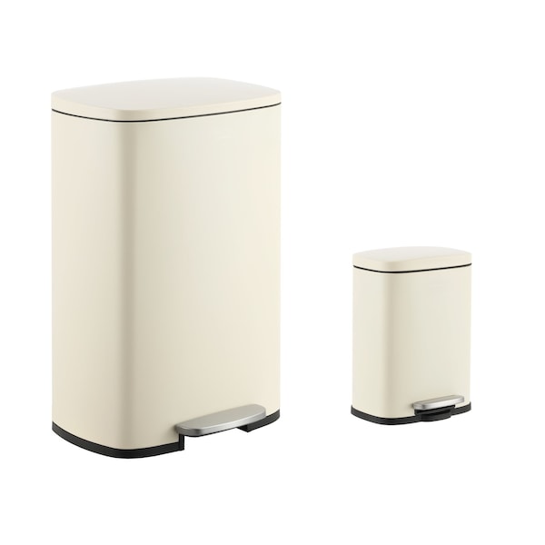 Happimess Connor Rectangular 13.2-Gallon Trash Can w/ Soft-Close Lid and FREE Mini Trash Can, Limestone Beige HPM1006F - main