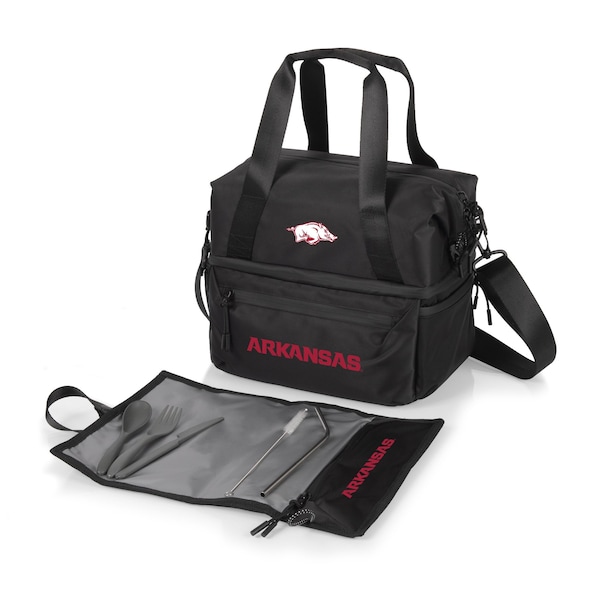 Picnic Time Family Of Brands NCAA Arkansas Razorbacks Tarana Lunch Bag Cooler with Utensils made from Recycled Material 515-01-179-034-0 - main