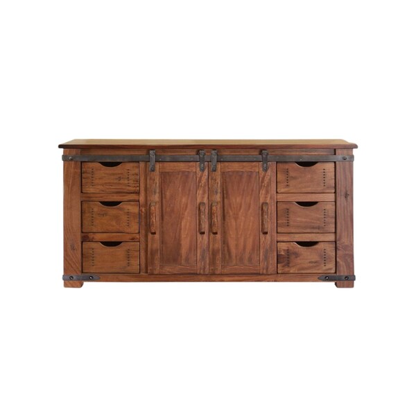 Homeroots 60" Brown Solid Wood Enclosed Storage Distressed TV Stand 528727 - main