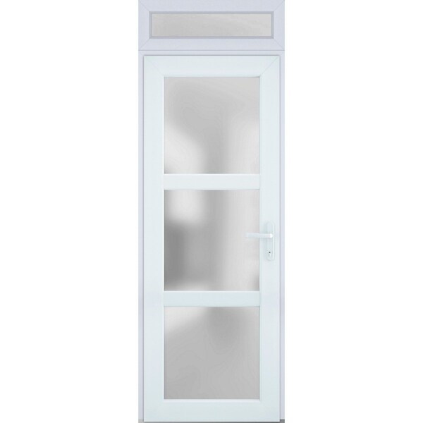 Vdomdoors Front Exterior Prehung FiberGlass Door Frosted Glass / Manux 8552 White Silk / Transom Window / Off MANUX8552EXD-WS-W30 x H80+14-RH - main