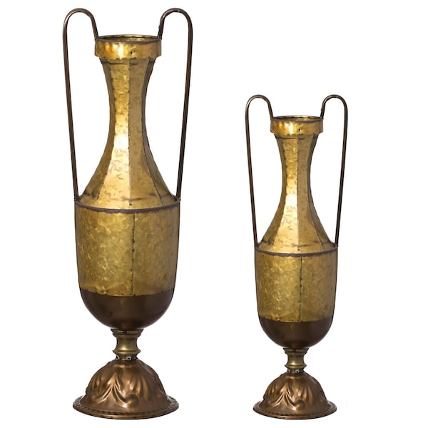 Uniquewise Set of 2 Antique Style Metal Jug Floor Vase with 2 Handles - Vintage Inspired Rustic Design for QI004440.2 - main
