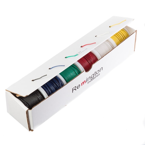 Remington Industries 22 AWG Gauge UL1061 Stranded Hook Up Wire Kit, 300V, 0051 Diameter, 100 ft Length Each, 6 Colors 22UL1061STRKIT100 - main