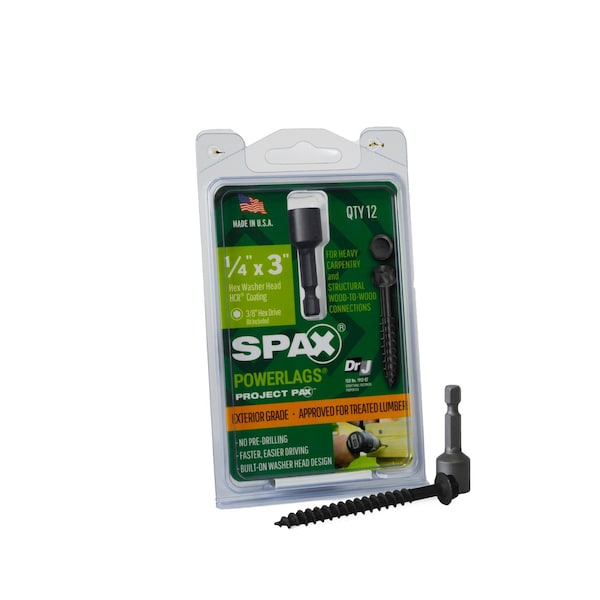 Spax 1/4 in x 3 in Exterior Structural Wood Lag Screws Powerlags Hex Head Hex, 12PK 45718207007543 - main