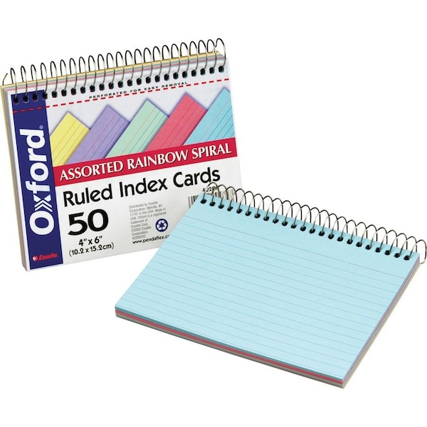 Tops Oxford Spiral Bound Ruled Index Cards, Assorted OXF40286 - main