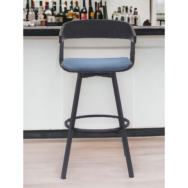Homeroots 31" Blue and Black Fabric with Metal Swivel Bar Height Bar Chair 534460 - main