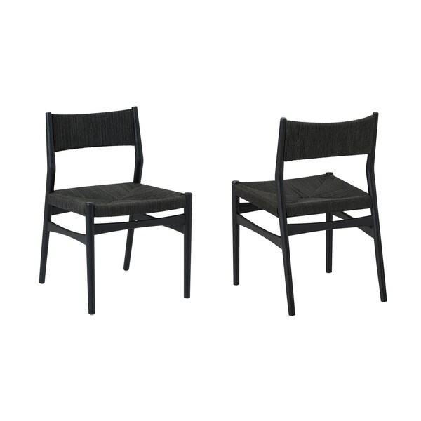 Armen Living Erie Black Woven Paper Cord and Wood Dining Chairs - Set of 2 LCERSIBLK - main
