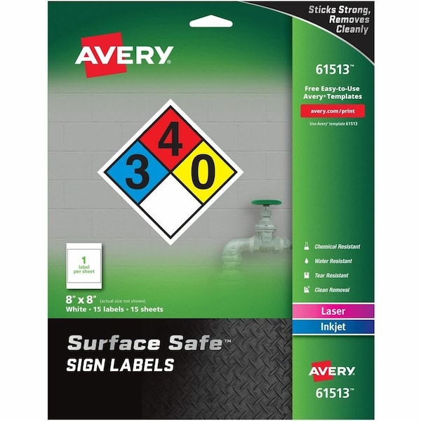 Avery Dennison LABEL, SS SIGN, 8X8, 15PK, WH 61513 - main