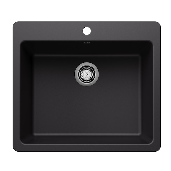 Blanco Liven SILGRANIT 25in Single Bowl Dual Mount Kitchen Sink - Coal Black 443218 - main