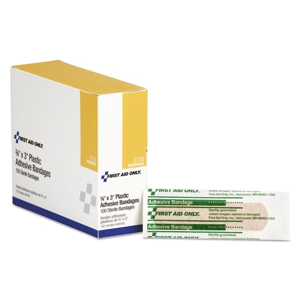 First Aid Only Plastic Adhesive Bandages, 3 x 0.75, PK100 G155 - main