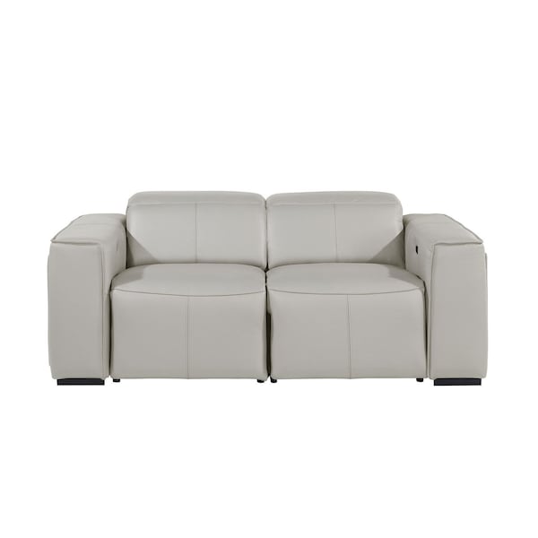 Homeroots 77in Light Gray and Brown Italian Leather Power Reclining Loveseat With Storage 720550 - main