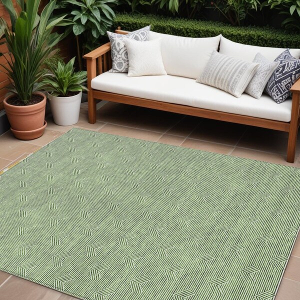 Homeroots 10' X 14' Green And Beige Geometric Washable Indoor Outdoor Area Rug 594388 - main