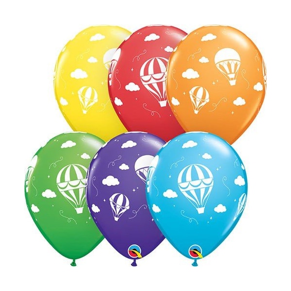 Loonballoon Baby-Shower Balloons, 11 inch HOT AIR BALLOONS - BRIGHT RAINBOW ASSORTMENT 6 pcs LOON-LAB-85841-Q - main