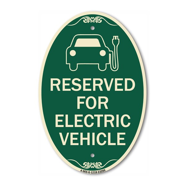 Signmission Reserved for Electric Vehicle With Graphic, 12 In X 18 In Architectural Oval, Heavy Gauge Aluminum A-OV-G-1218-23209 - main