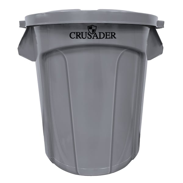 Crusader Round Heavy-duty Utility Container, 20 Gal, 19-1/2in Dia. x 22-9/10in H, PE, Gray, NSF CTC-20GY - main