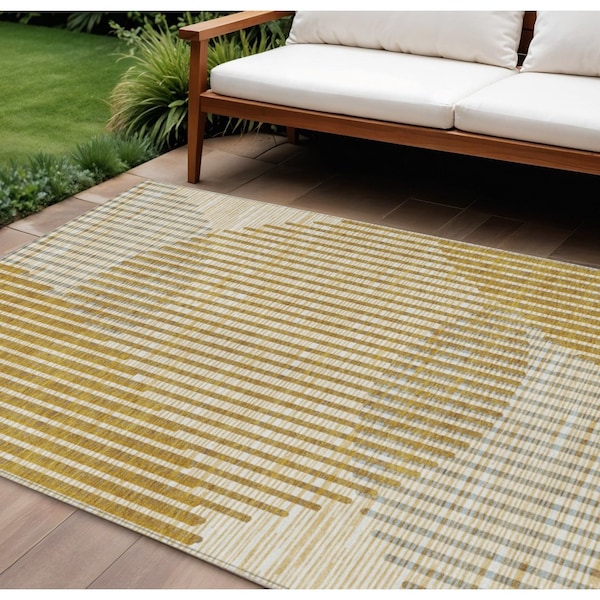 Homeroots 9' X 12' Gold And Beige Geometric Washable Indoor Outdoor Area Rug 597635 - main