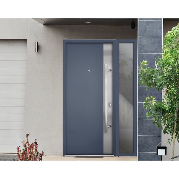 Vdomdoors Steel Door Deux 0729 Gray Graphite Sidelight Exterior Window Stainless Inserts Single Modern Painte DEUX0729EXD-GRE-W36+16 x H80-Left-hand Inswing - main