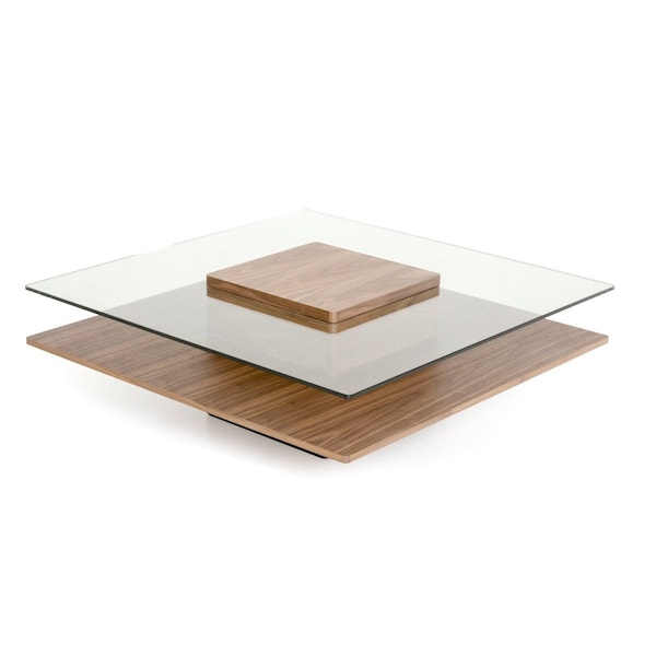 Homeroots 39" Clear and Brown Glass and Wood Pedestal Coffee Table With Shelf 282747 - main