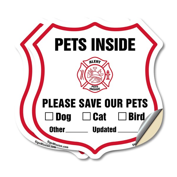 Signmission Pets Inside Shield Sign Alert Please Sav, 12 inch X 12 inch, Vinyl Decal, 2PK SHI-D-2PACK-12-429 - main