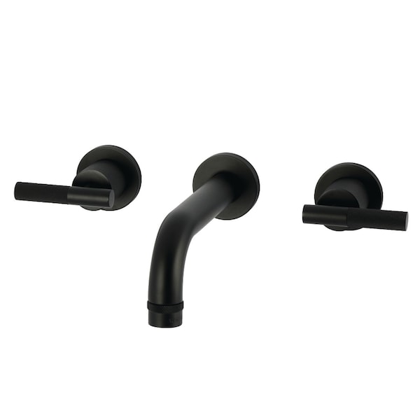Kingston Brass Double-Handle Wall Mount Bathroom Faucet with Knurled Handle, Matte Black KS8120KNL - main