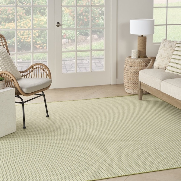 Homeroots 6' Ivory And Green Square Geometric Indoor Outdoor Area Rug 552361 - main