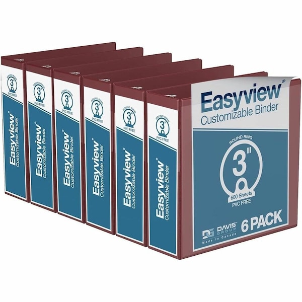 Davis Group Easyview Premium, Round Ring, Customizable, View Binder, (Burgundy, 3"), PK6 8414-08-06 - main