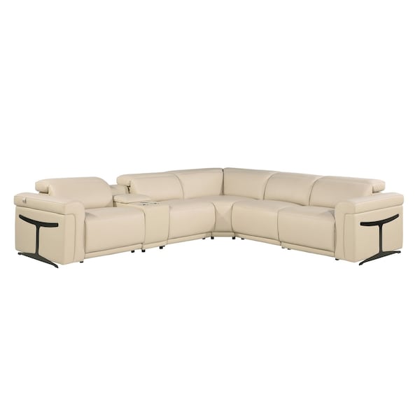Homeroots Beige Italian Leather Modular L Shaped Six Piece Corner Sectional With Console 534847 - main