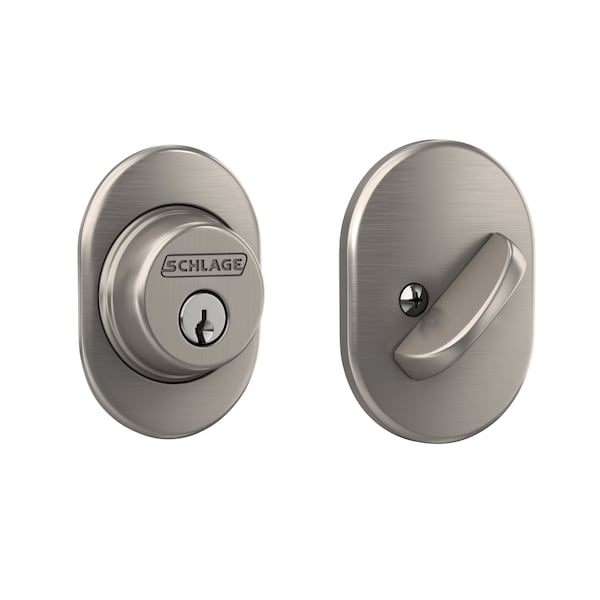 Schlage Residential Remsen Single Cylinder Deadbolt C Keyway with 12287 Latch and 10116 Strike Satin Nickel Finish B60RMN619 - main