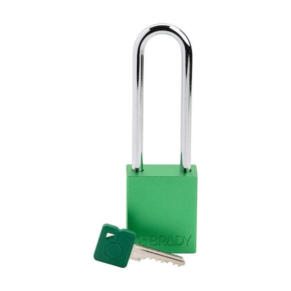 Brady Standard Key Retaining Lockout Aluminum Padlock 3 in Steel Shackle KD Green SDAL-GRN-76ST-KD - main