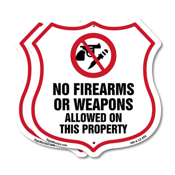 Signmission No Guns Shield Sign No Firearms Or Weapo, 12 inch X 12 inch, Aluminum Metal Sign, 2PK SHI-A-2PACK-12-395 - main