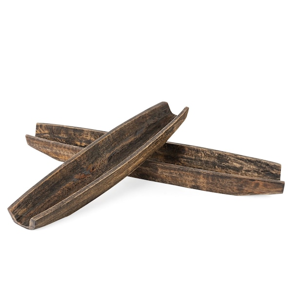 Homeroots Set of Two Dark Brown Solid Wood Boat Vanity Trays 574114 - main