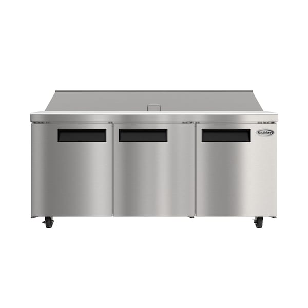 Koolmore 70 in. Commercial 3 Door Refrigerated Sandwich Prep Table 18 Pan Capacity and 22 Cu. Ft. of Storage KM-PTR70-3D - main