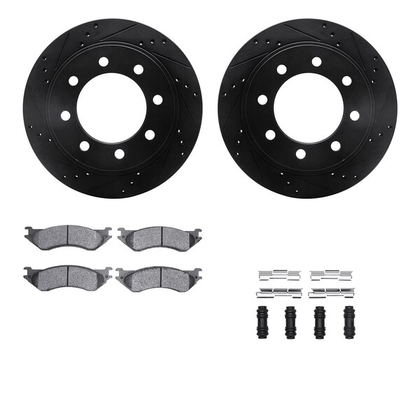 Dynamic Friction Co DFC Brake Rotor Drilled & Slotted - Black- w/Ultimate Duty Brake Pad & HW Kit 8412-40017 - main