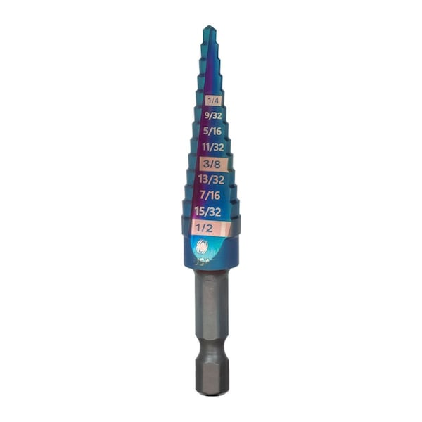 Spyder 13 Step Bit, Mach-Blue Hex Shank, 1/8'', 1/2'' No 1 19019 - main