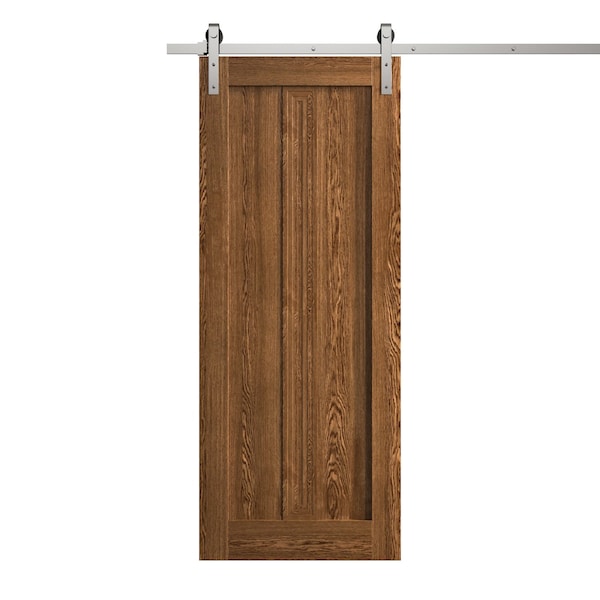 Sartodoors Modern Barn Door 42 x 80 inches, Ego 5006 Cognac Oak Veneer, 8FT Silver Rail Track Heavy Hardware EGO5006BD-S-DKO-42 - main