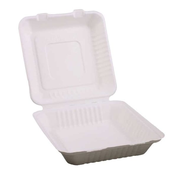 Kitch 24/7 Disposables White Compostable Molded Fiber Hinged Container, 9 x 9 inch, 200PK KC-9X9HC-NPAW - main