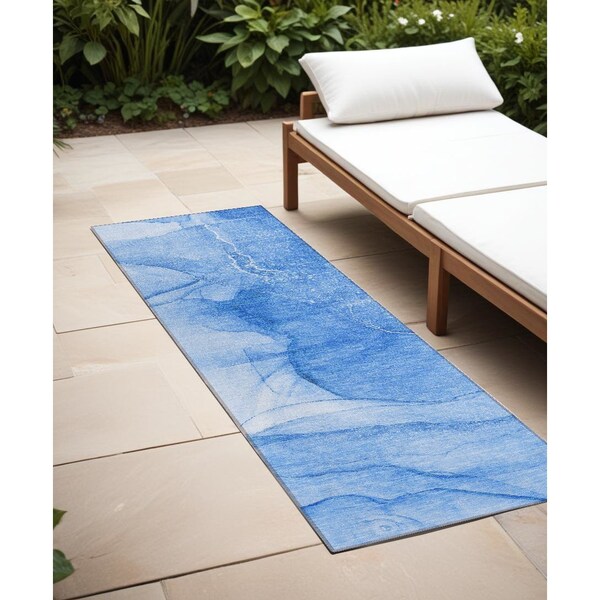 Homeroots 8' Blue Abstract Washable Indoor Outdoor Runner Rug 559731 - main