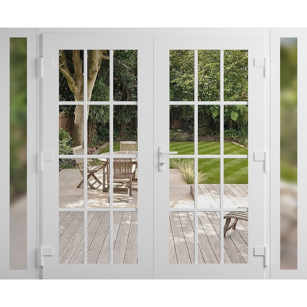 Vdomdoors Front Exterior Prehung Metal-Plastic Double Doors Clear Glass / MANUX 8355 White Silk / Office Comm MANUX8355DEXD-WS-W14+72+14xH80-LH-I - main