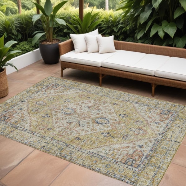 Homeroots 9' X 12' Wheat Terra Cotta And Black Oriental Washable Indoor Outdoor Area Rug 603801 - main