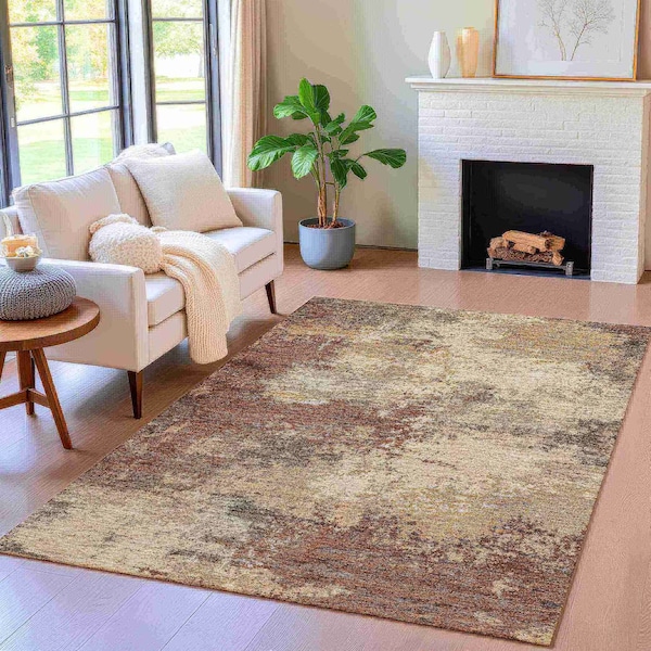 Homeroots 3' X 5' Brown And Beige Abstract Washable Indoor Outdoor Area Rug 630615 - main