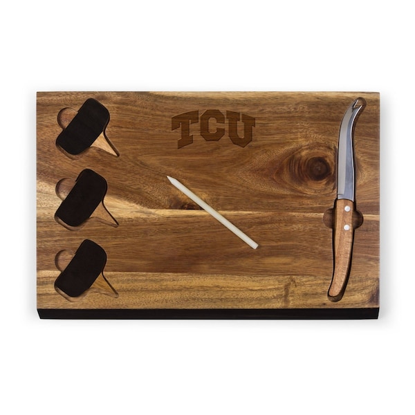 Picnic Time Family Of Brands NCAA TCU Horned Frogs Delio Cheese Board and Knife Set - Charcuterie Board Set 833-00-512-843-0 - main