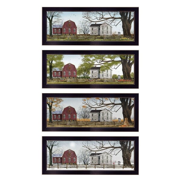 Homeroots Set Of Four Red Barn For The Season Black Framed Print Wall Art, 4PK 405763 - main