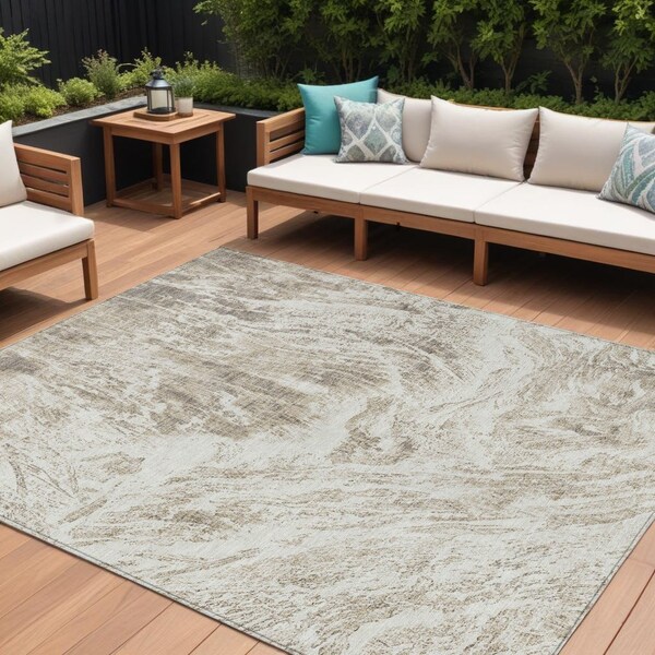 Homeroots 9' X 12' Taupe And Ivory Abstract Washable Indoor Outdoor Area Rug 614315 - main