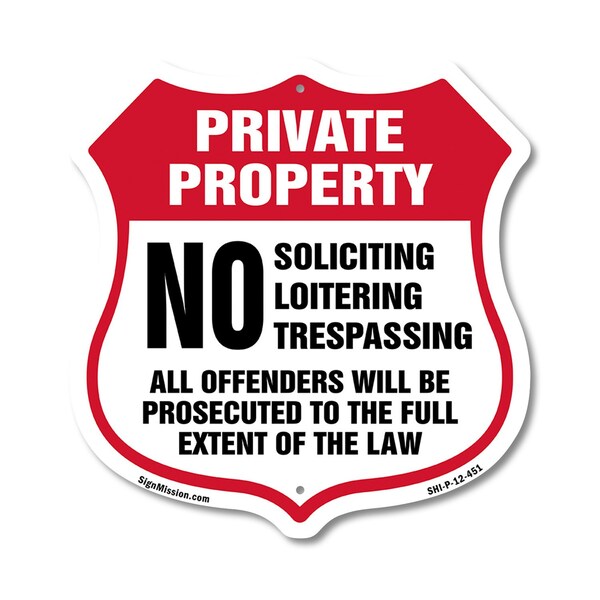 Signmission Private Property Shield Sign No Soliciti, 12 Inch X 12 Inch, Plastic Sign SHI-P-12-451 - main