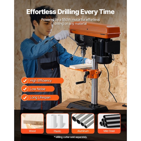 Vevor 10in Benchtop Drill Press Tabletop Drilling Machine 610-2800RPM Adjustable 25013B - main