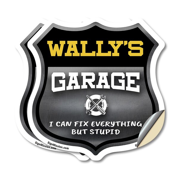 Signmission Wally's Garage I Can Fix Everything But Stupid, 4 inch X 4 inch, Vinyl Decal, 2PK SHI-D-2PACK-4-490-WALLY - main