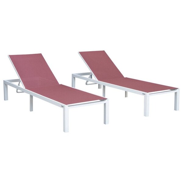 Leisuremod Marlin Patio Chaise Lounge Chair with White Aluminum Frame, Burgundy, 2PK MLW-77BRG2 - main