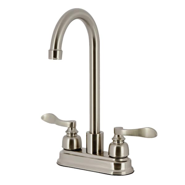 Kingston Brass Double-Handle 4" Centerset High-Arc Bar Faucet, Brushed Nickel FB8498NFL - main