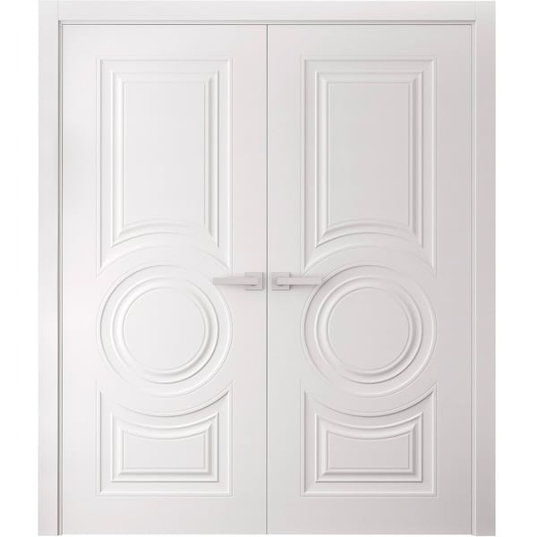 Sartodoors Interior Double Doors 60 x 80 inches, BASIC 9801 White, Wood Interior Solid Panel Frame, Closet B BASIC9801DD-SKIN-60 - main
