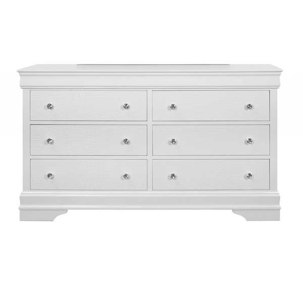 Homeroots 58" Metallic White Solid Wood Six Drawer Double Dresser 478657 - main