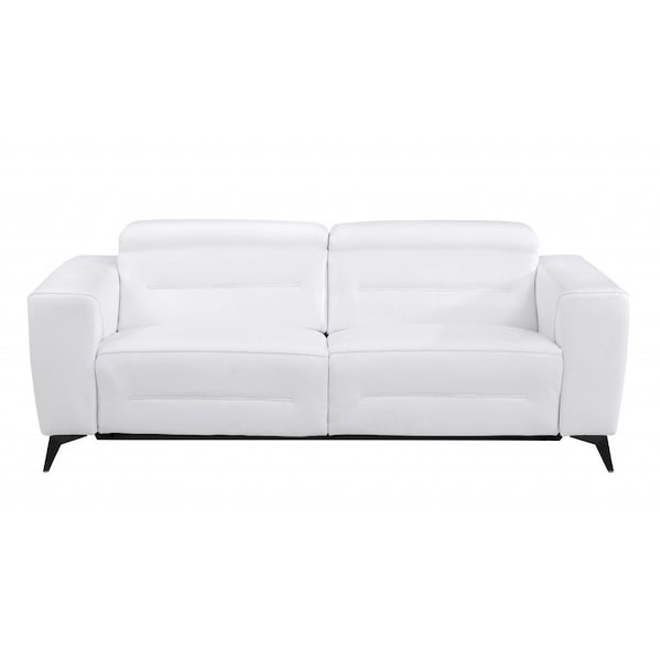 Homeroots 83" White Italian Leather USB Reclining Sofa With Black Legs 482210 - main